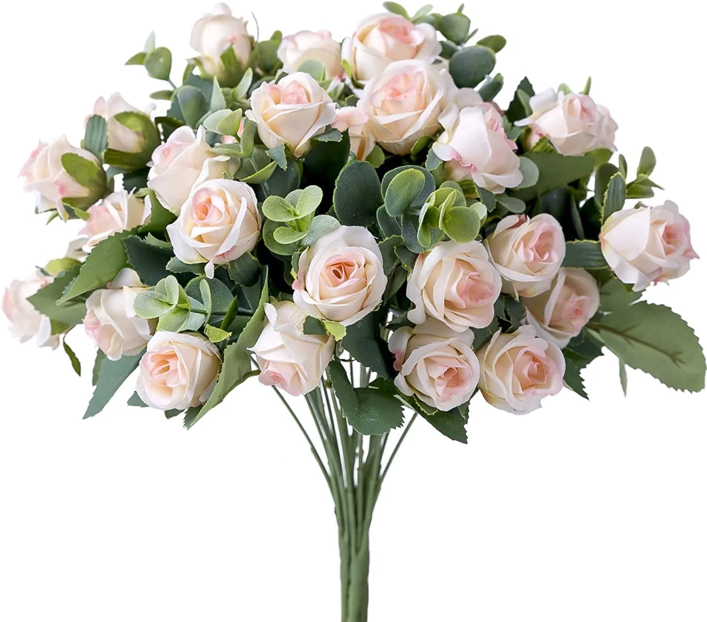 Artificial Flower Silk White Rose white and Eucalyptus leaves