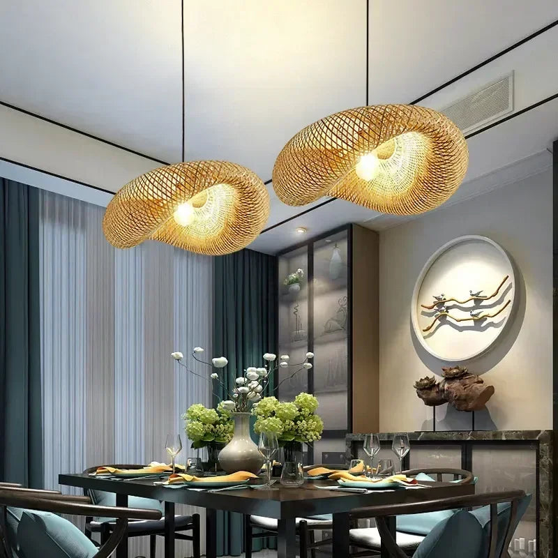 Bamboo Hand Weaving Pendant LED Lights 36cm