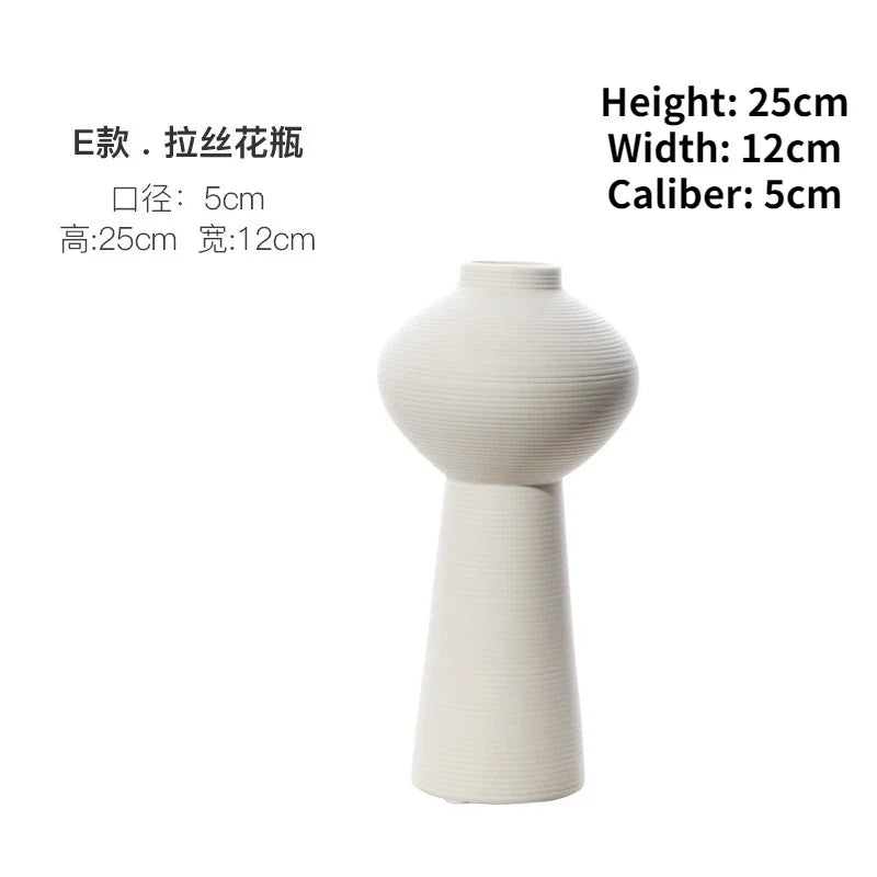 Modern White Brushed Ceramic Vase for Dried Flower