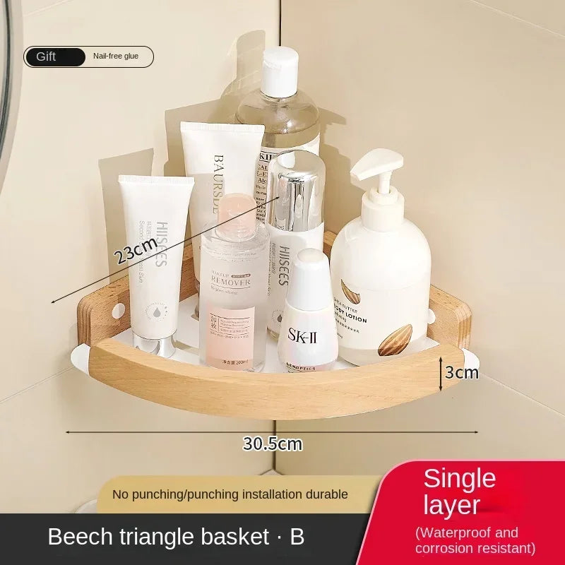 Wooden Shower Corner Storage Shelves