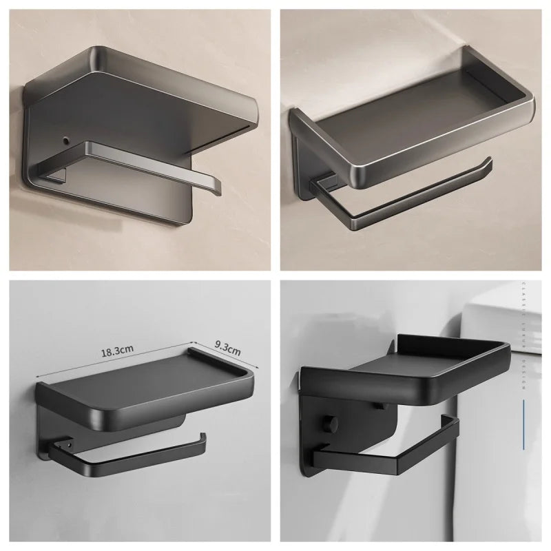 Wall Mounted Aluminum Toilet Paper Holder with Shelf for Phone