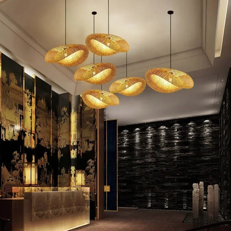 Bamboo Hand Weaving Pendant LED Lights 36cm
