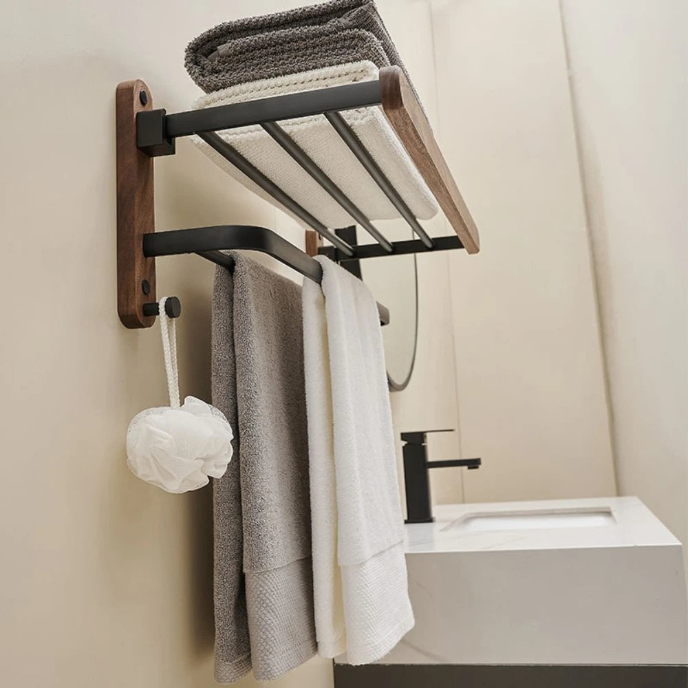Walnut Wood Bathroom Rack Set