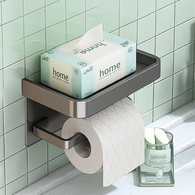 Wall Mounted Aluminum Toilet Paper Holder with Shelf for Phone