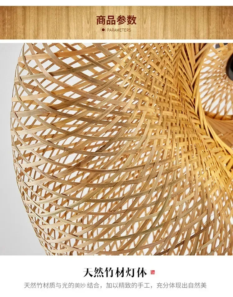 Bamboo Hand Weaving Pendant LED Lights 36cm