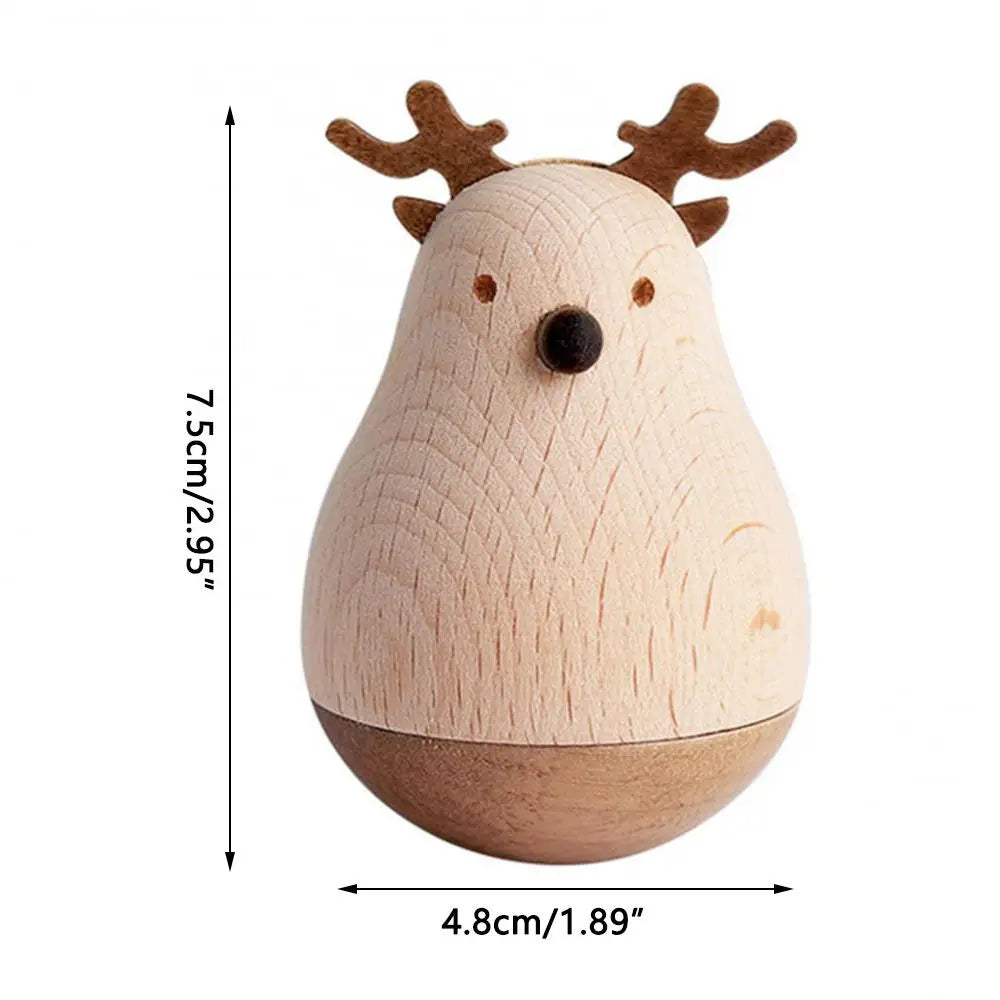 Cute Animal Design Wooden Tumbler Statue Miniature