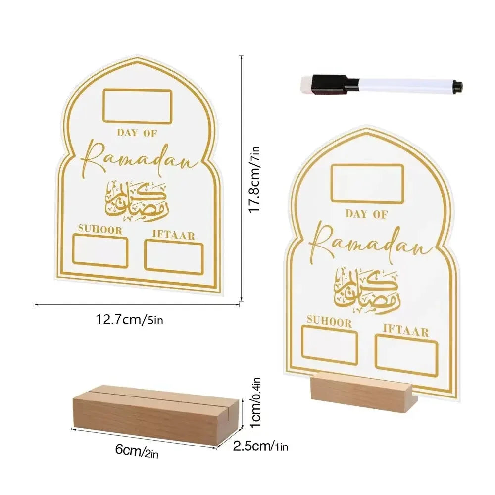 Tabletop Reusable Acrylic Ramadan Calendar Board with Wooden Base