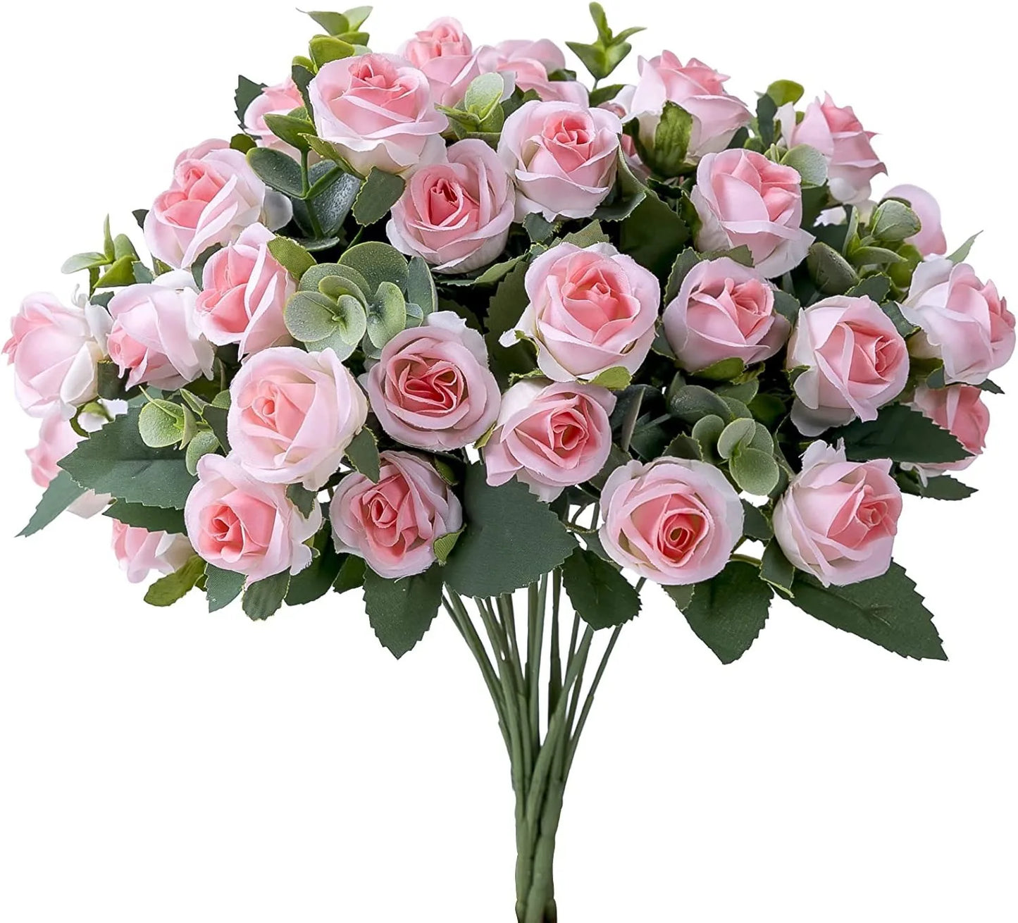 Artificial Flower Silk White Rose white and Eucalyptus leaves