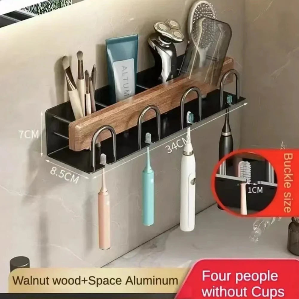 Walnut Wood Bathroom Rack Set
