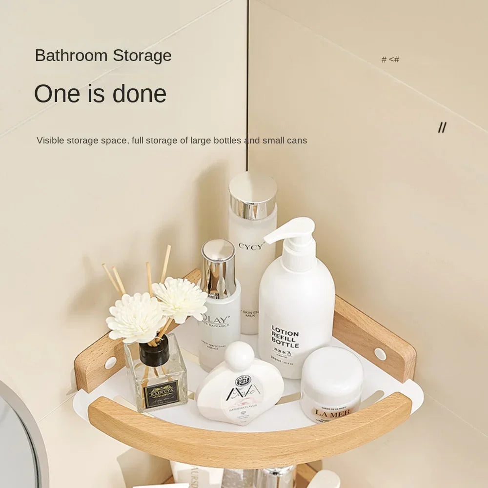 Wooden Shower Corner Storage Shelves