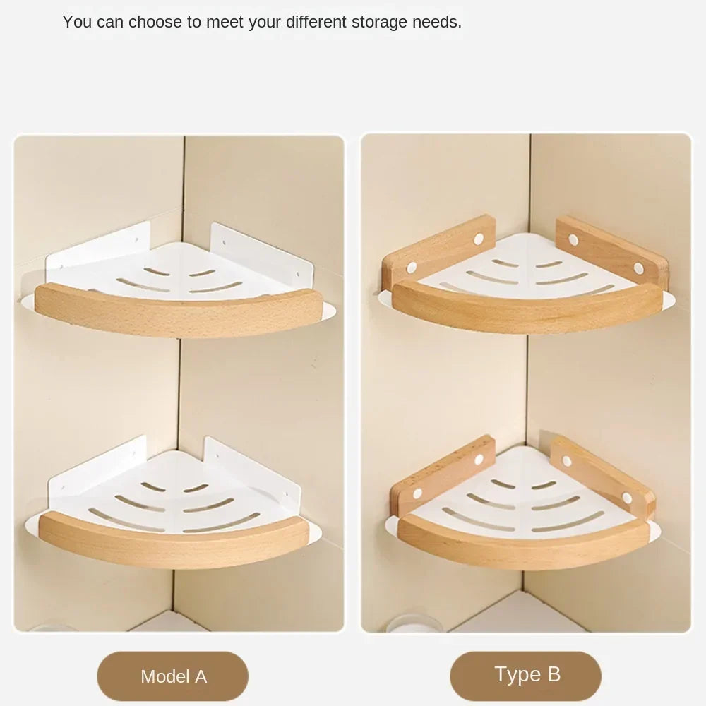 Wooden Shower Corner Storage Shelves