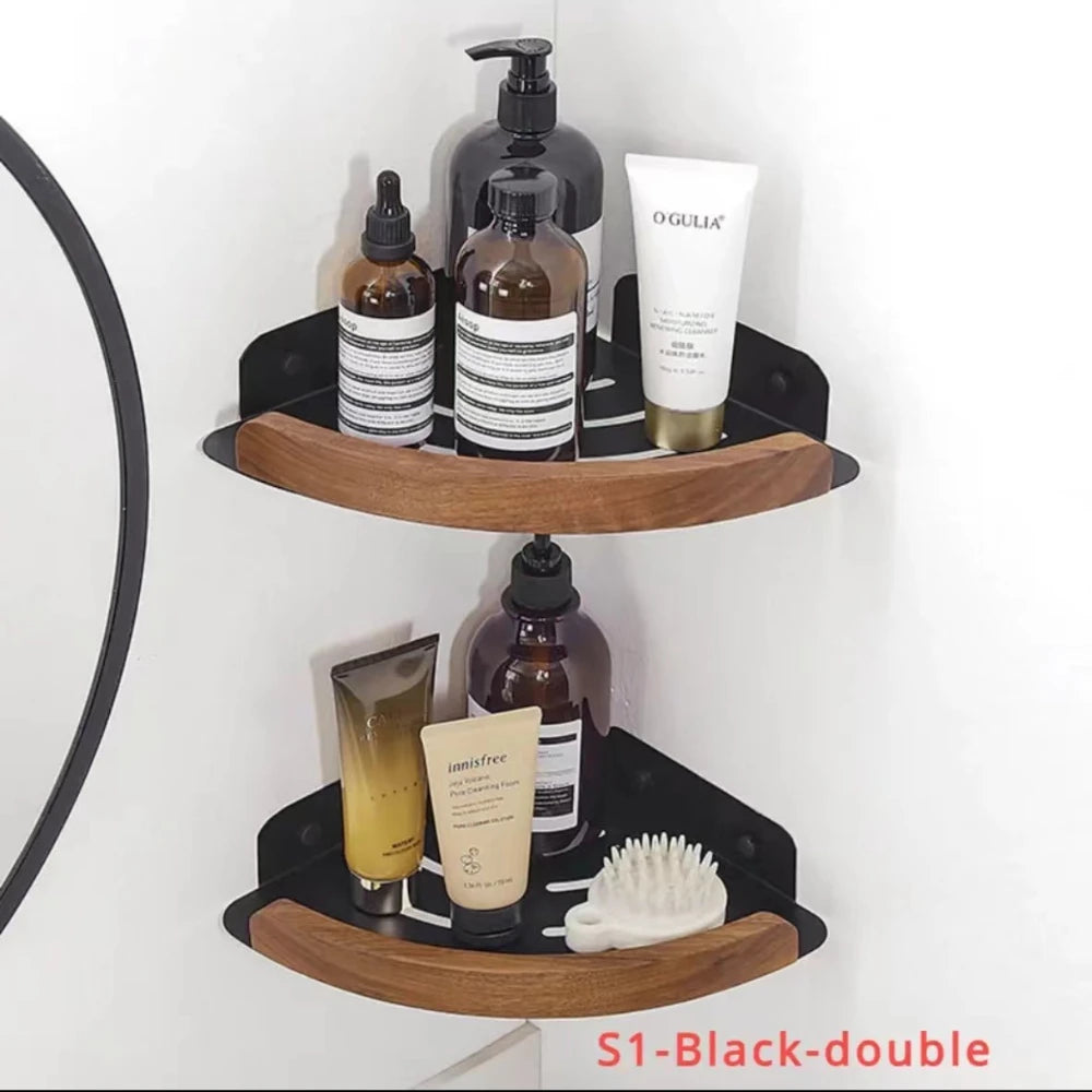 Walnut Wood Bathroom Rack Set