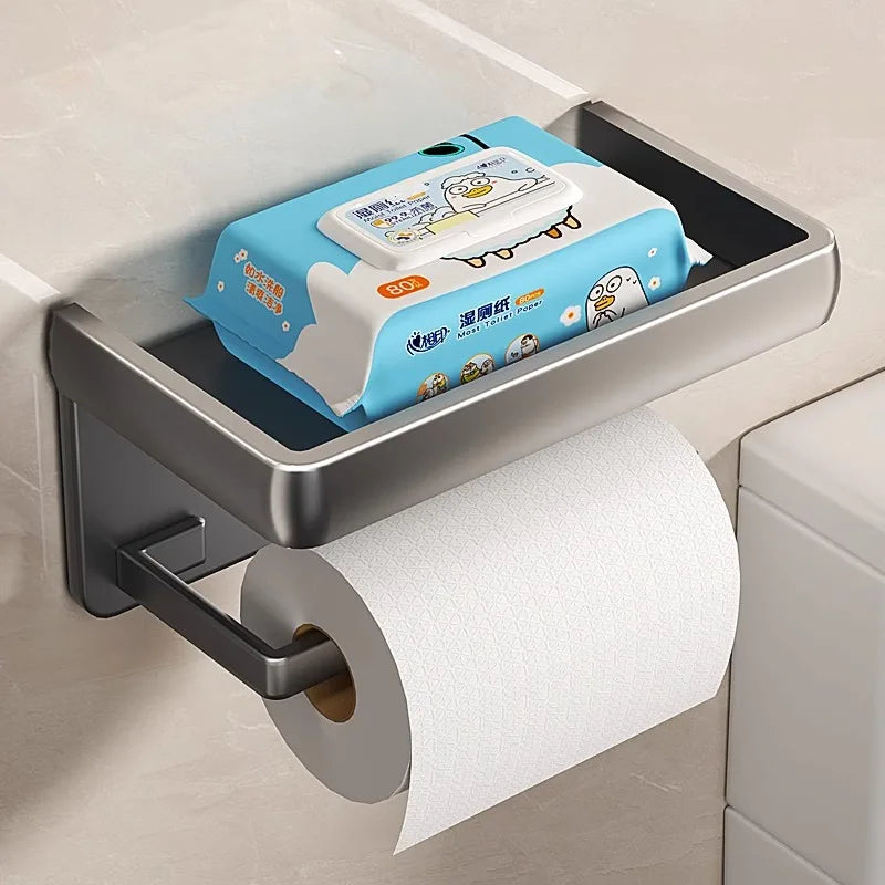 Wall Mounted Aluminum Toilet Paper Holder with Shelf for Phone