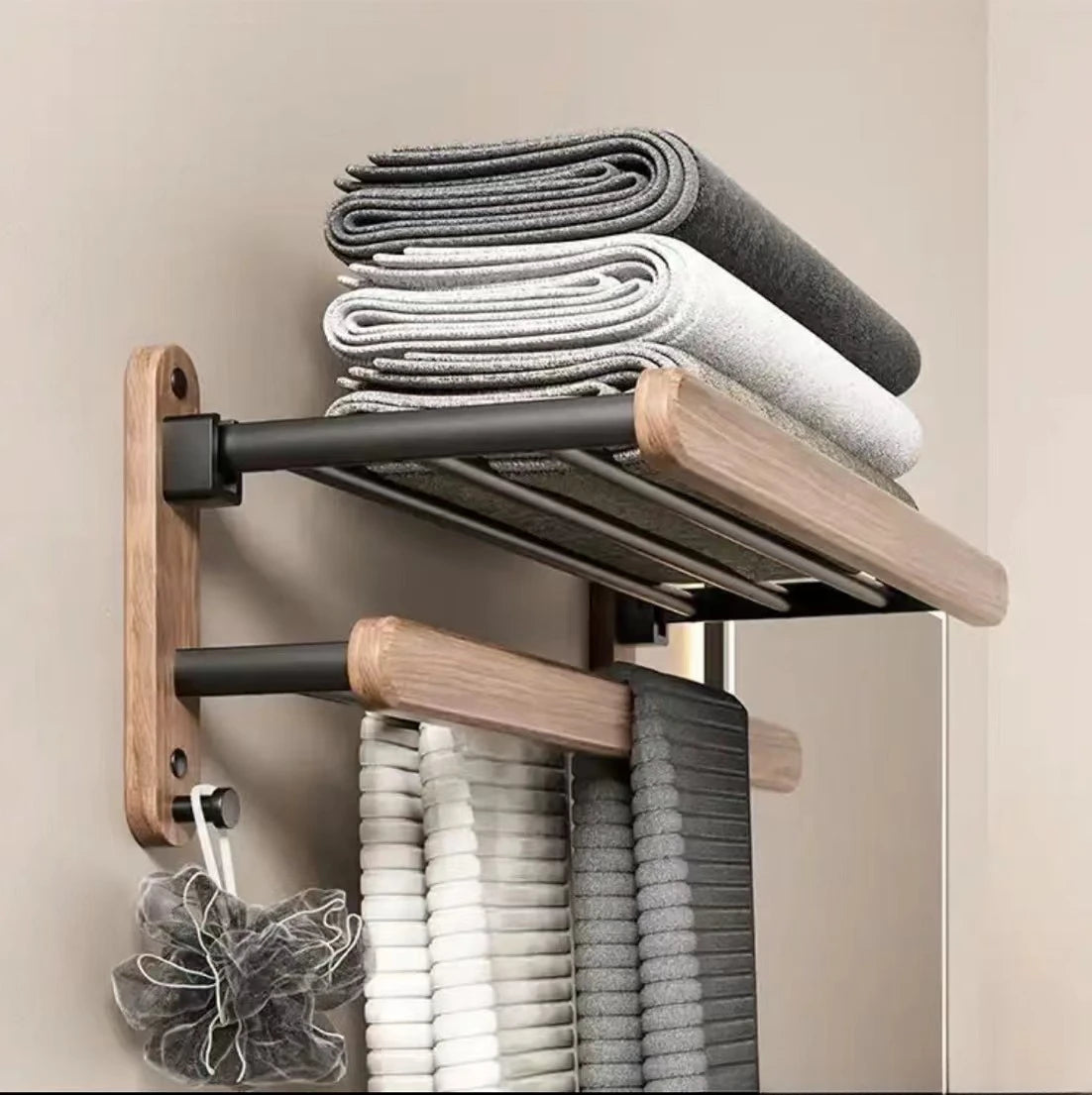 Walnut Wood Bathroom Rack Set