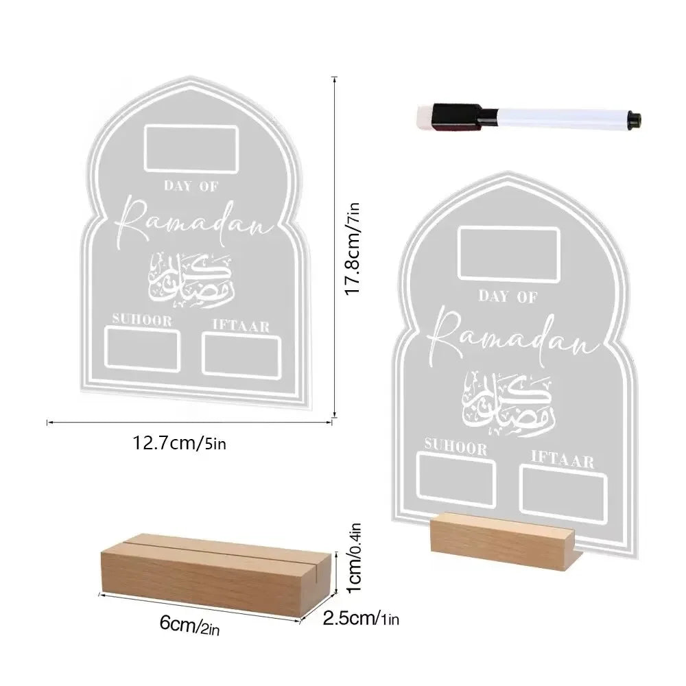 Tabletop Reusable Acrylic Ramadan Calendar Board with Wooden Base
