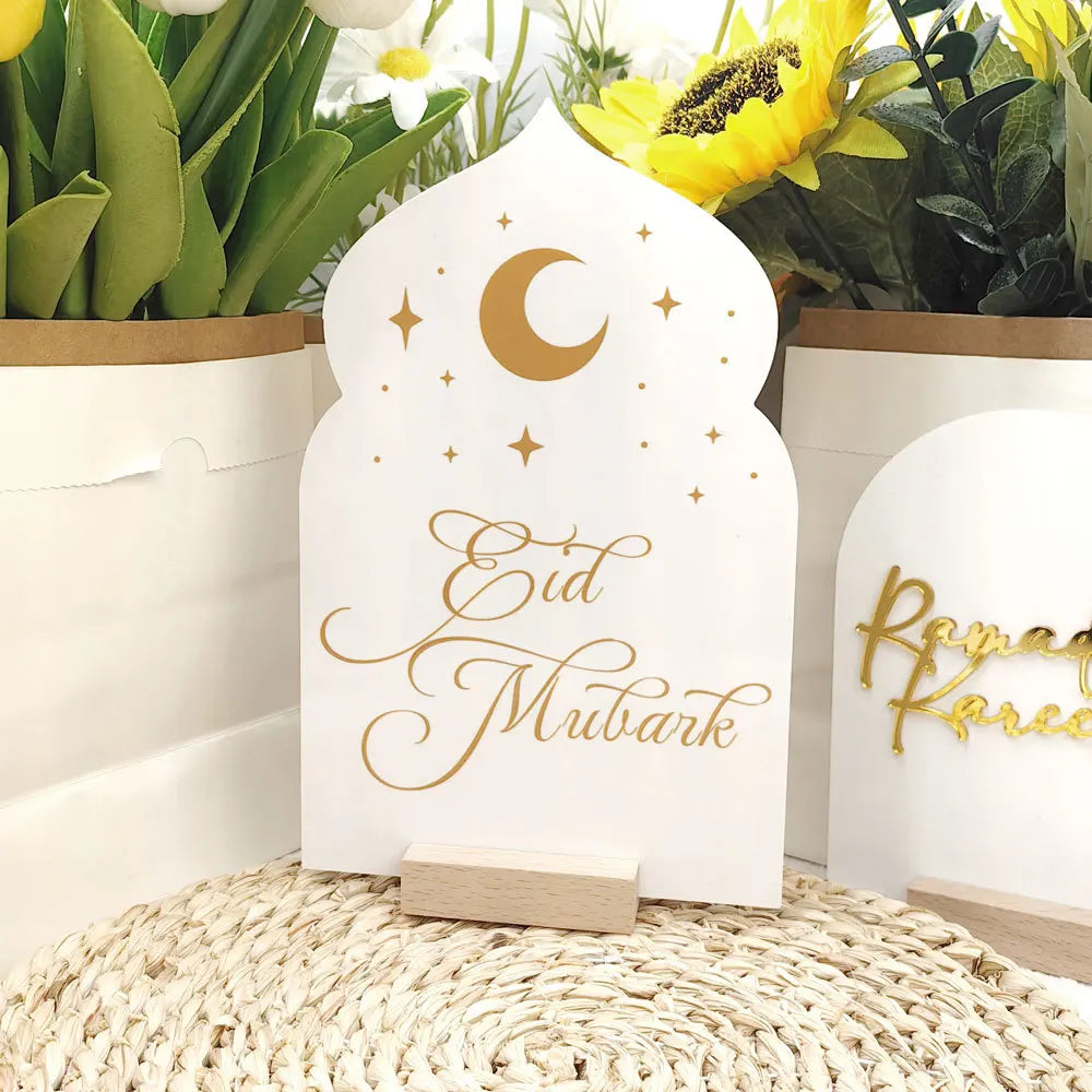 Tabletop Reusable Acrylic Ramadan Calendar Board with Wooden Base