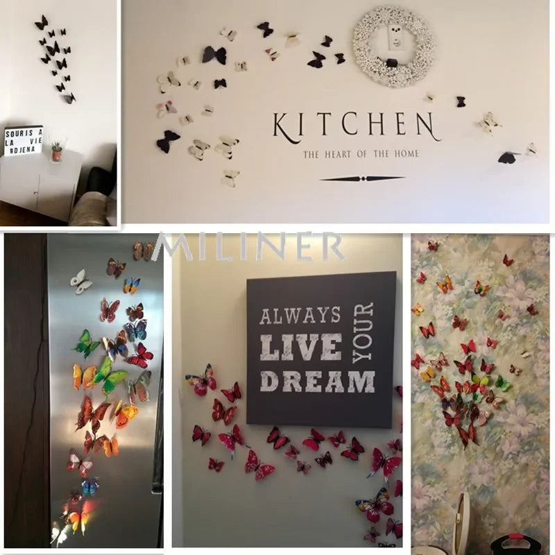 12PCS PVC 3D Butterflies Wall Stickers