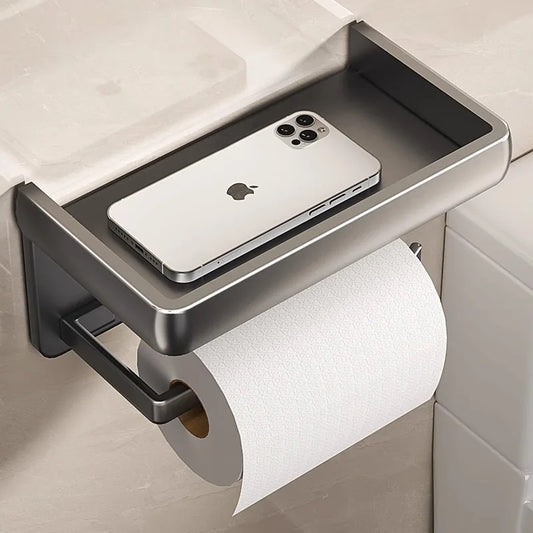 Wall Mounted Aluminum Toilet Paper Holder with Shelf for Phone