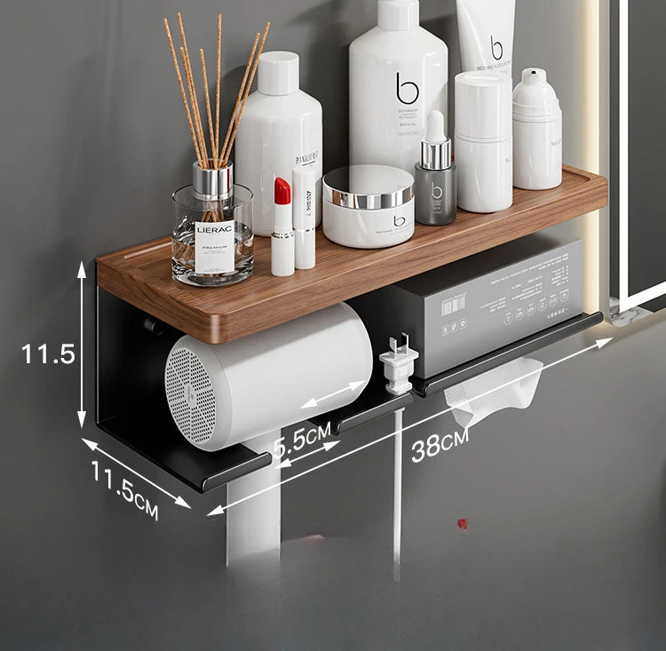 Wooden Holder for Hairdryer and Bathroom Accessories