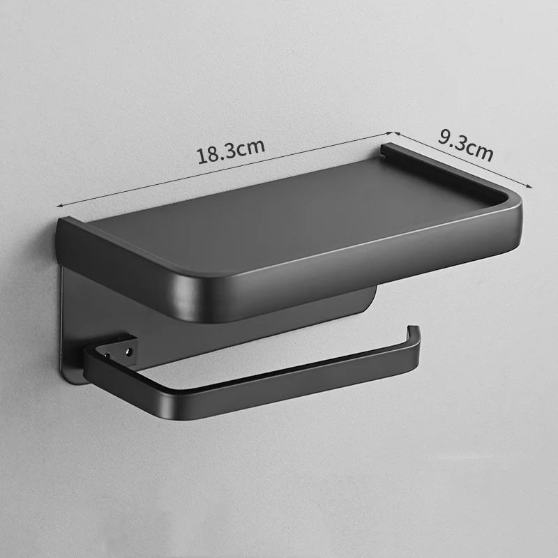 Wall Mounted Aluminum Toilet Paper Holder with Shelf for Phone