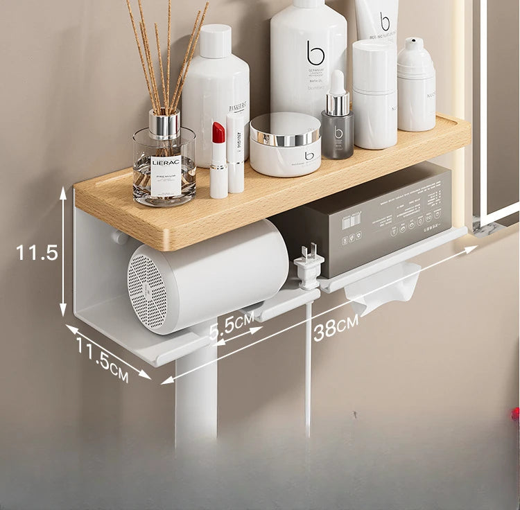 Wooden Holder for Hairdryer and Bathroom Accessories