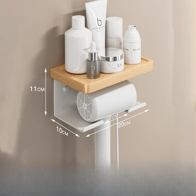 Wooden Holder for Hairdryer and Bathroom Accessories