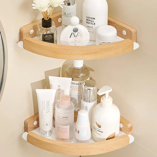 Wooden Shower Corner Storage Shelves