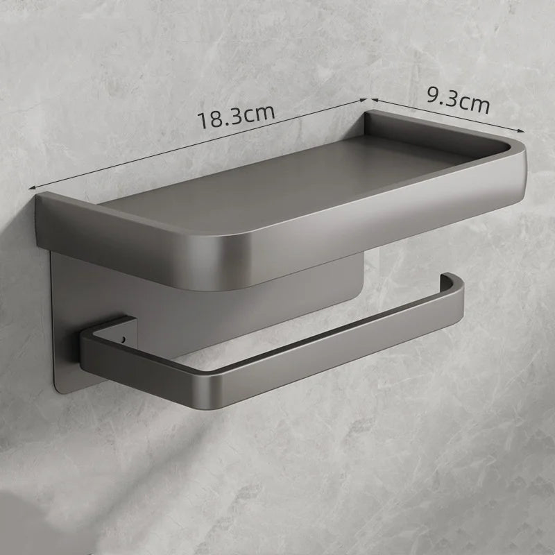 Wall Mounted Aluminum Toilet Paper Holder with Shelf for Phone