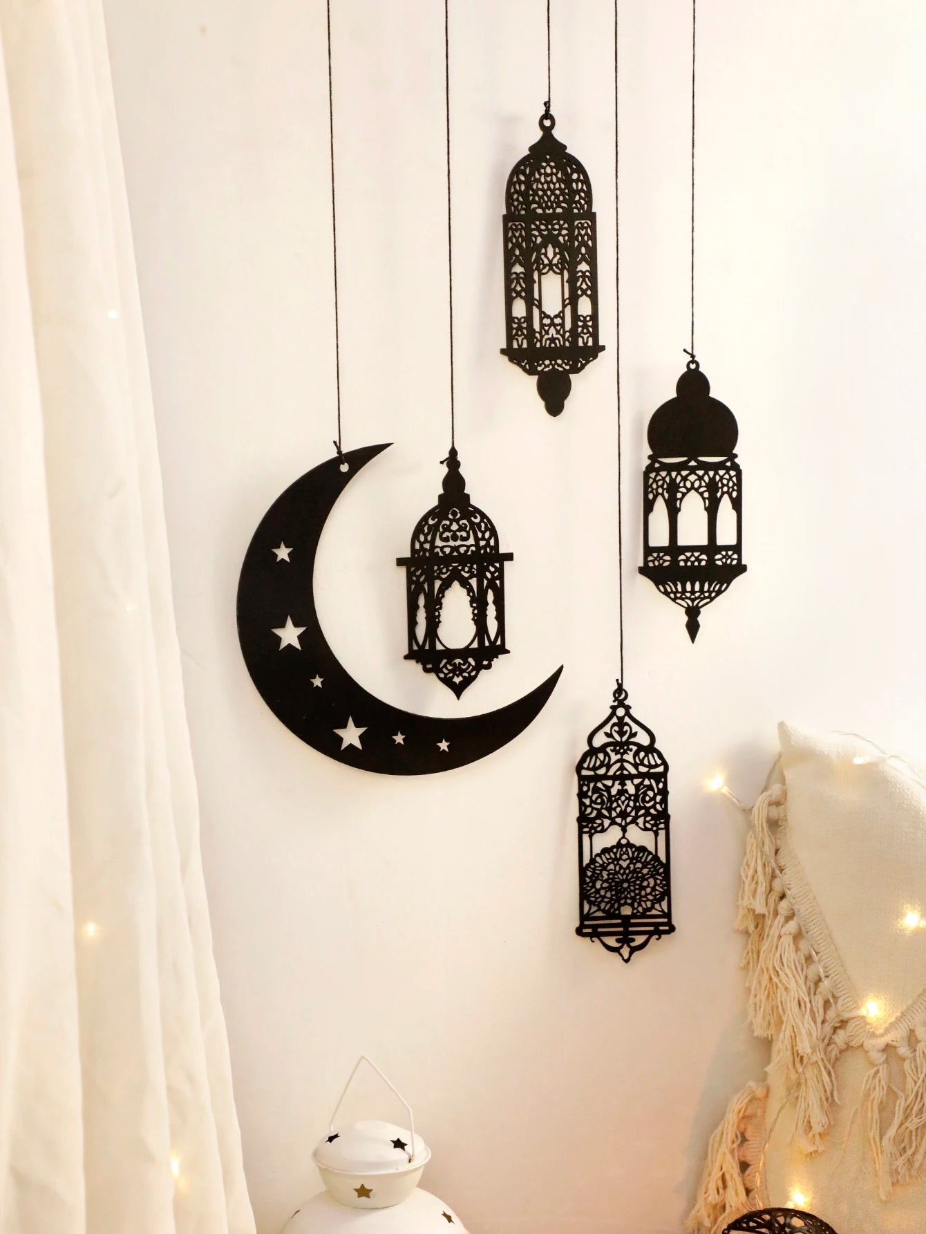 Islamic Wooden Wall Hanging, Lantern and Crescent Moon