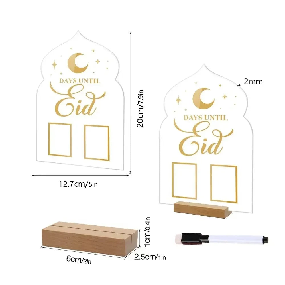 Tabletop Reusable Acrylic Ramadan Calendar Board with Wooden Base