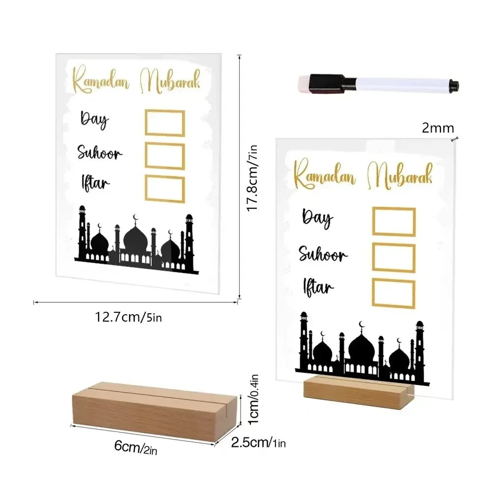 Tabletop Reusable Acrylic Ramadan Calendar Board with Wooden Base