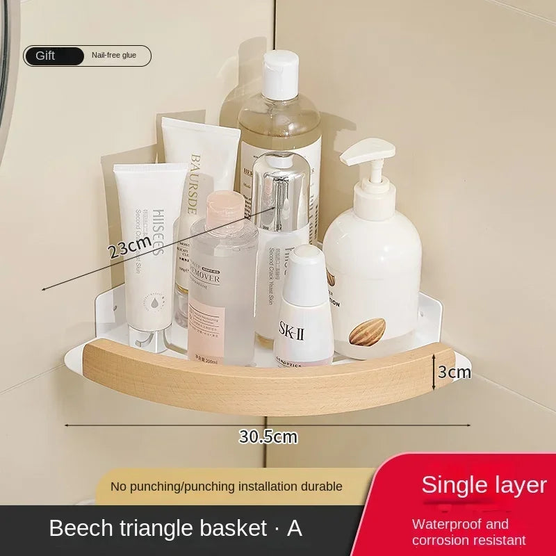 Wooden Shower Corner Storage Shelves