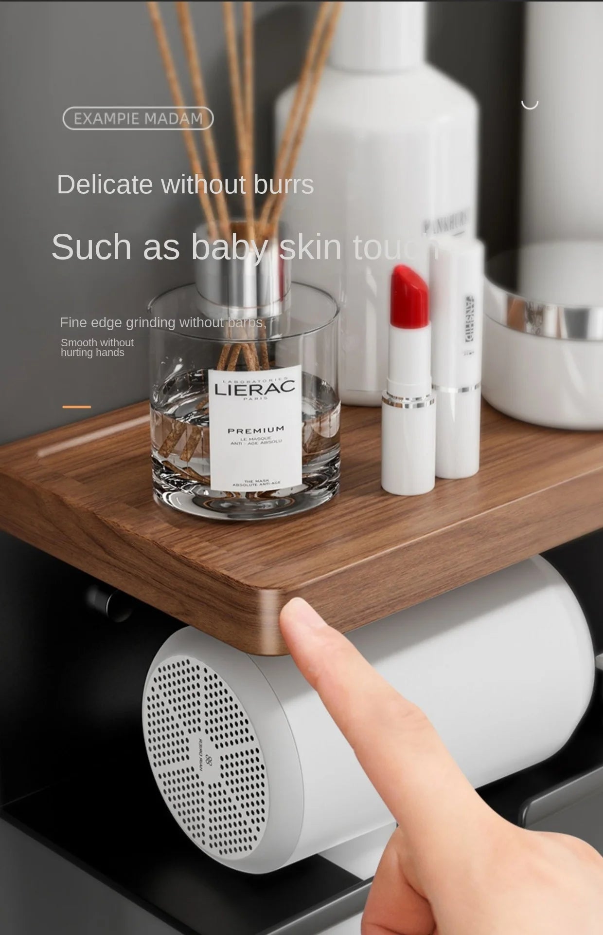 Wooden Holder for Hairdryer and Bathroom Accessories