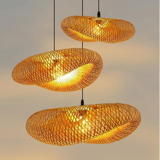 Bamboo Hand Weaving Pendant LED Lights 36cm