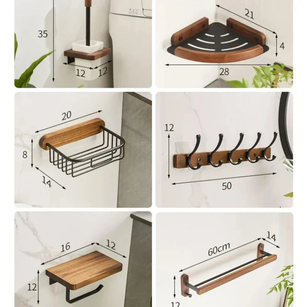 Walnut Wood Bathroom Rack Set