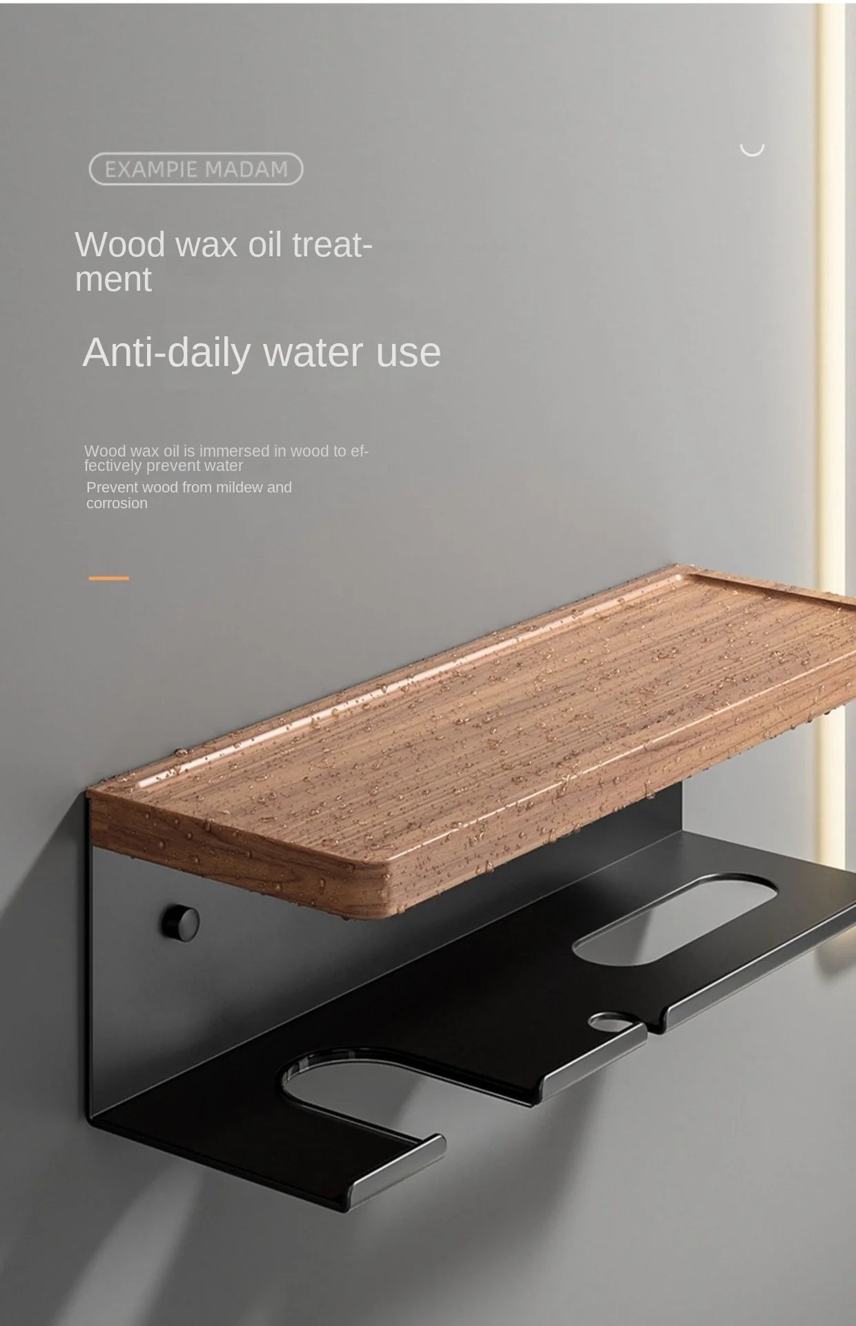 Wooden Holder for Hairdryer and Bathroom Accessories