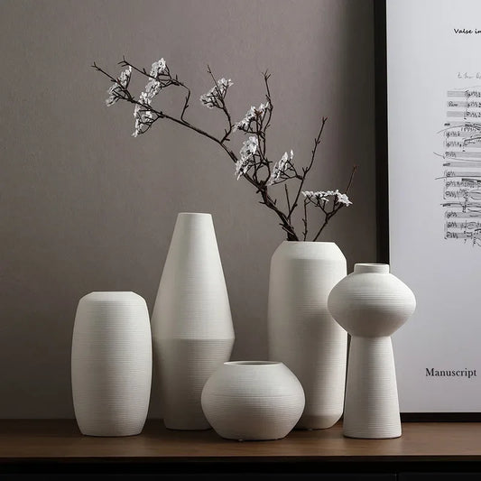 Modern White Brushed Ceramic Vase for Dried Flower