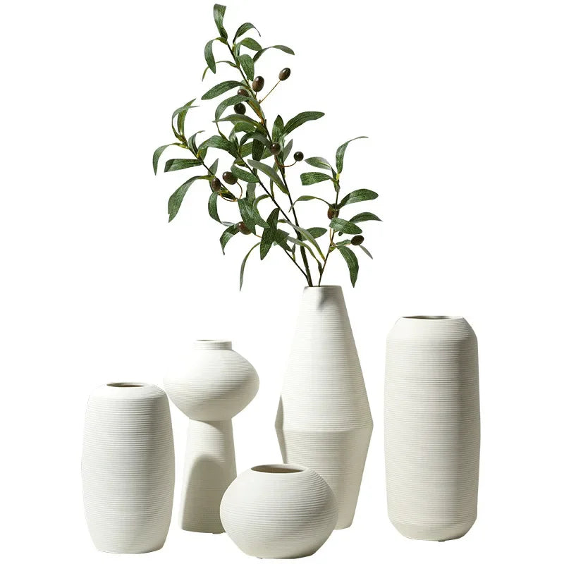 Modern White Brushed Ceramic Vase for Dried Flower
