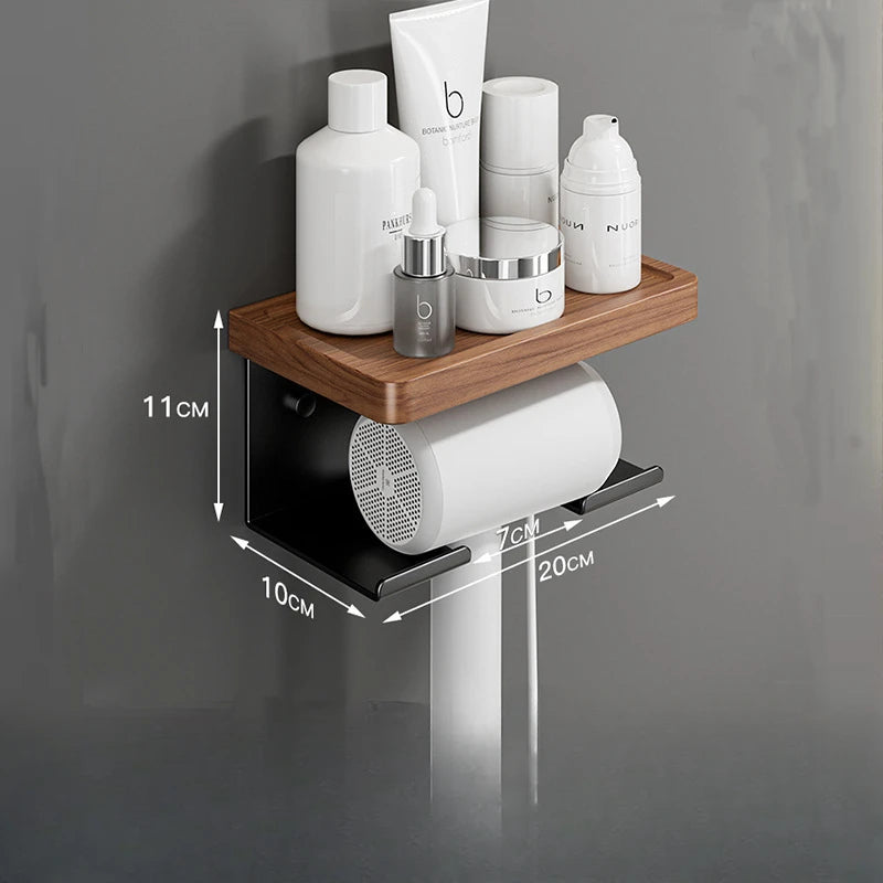 Wooden Holder for Hairdryer and Bathroom Accessories