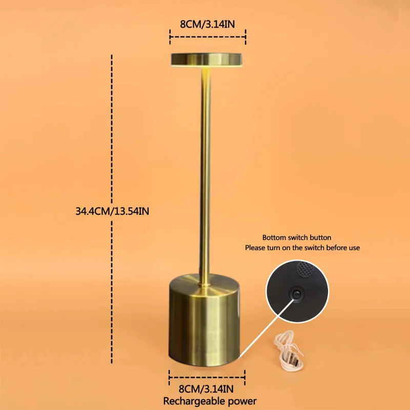 Metallic Touch Type Rechargeable Table Lamp