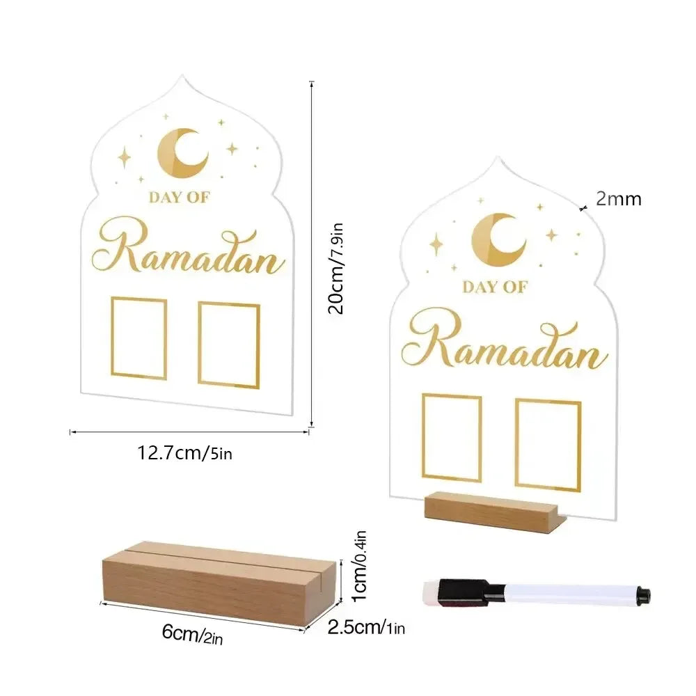 Tabletop Reusable Acrylic Ramadan Calendar Board with Wooden Base