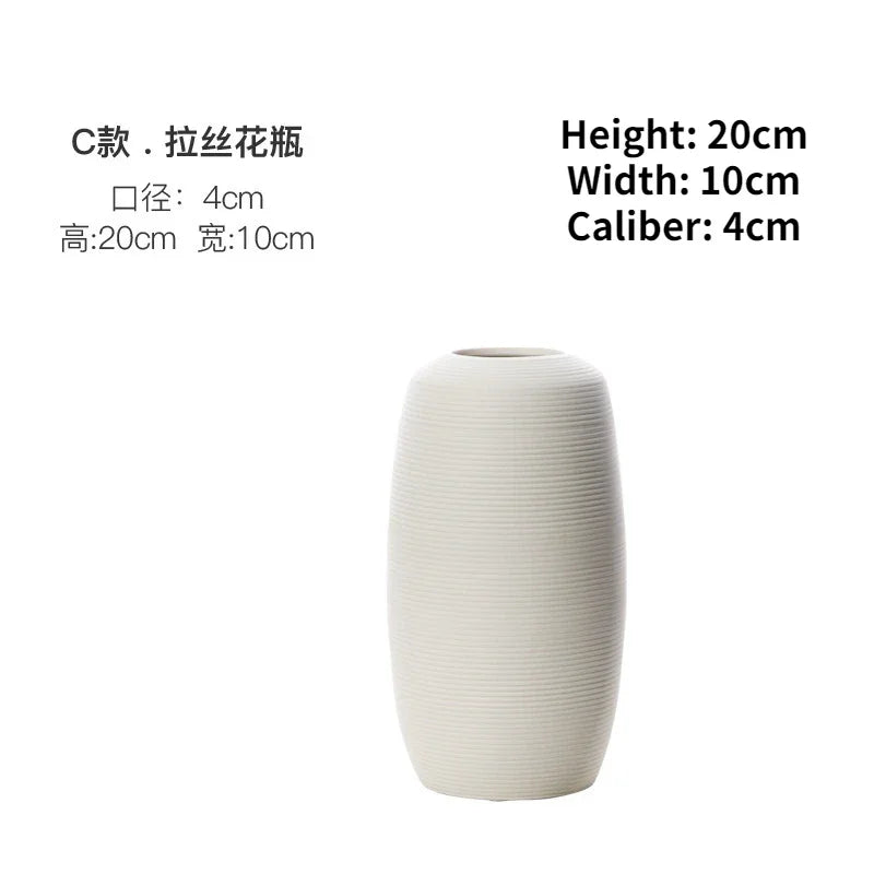Modern White Brushed Ceramic Vase for Dried Flower