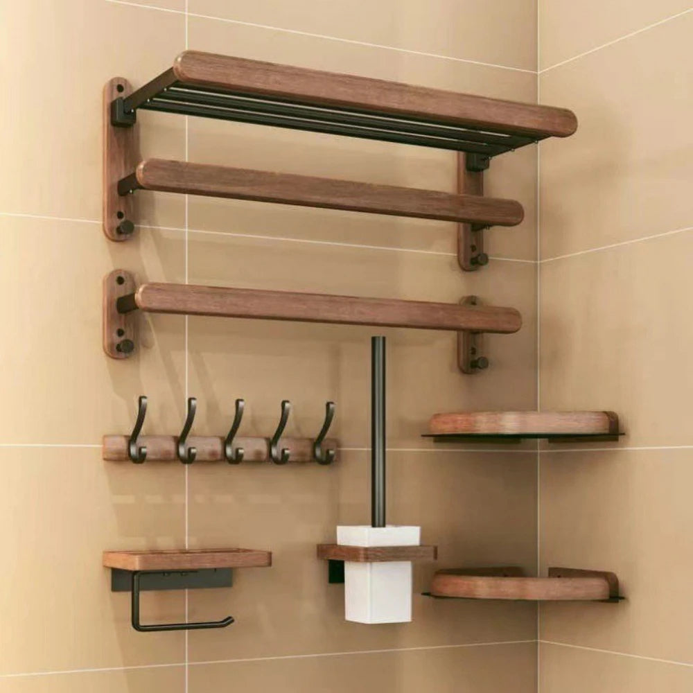 Walnut Wood Bathroom Rack Set