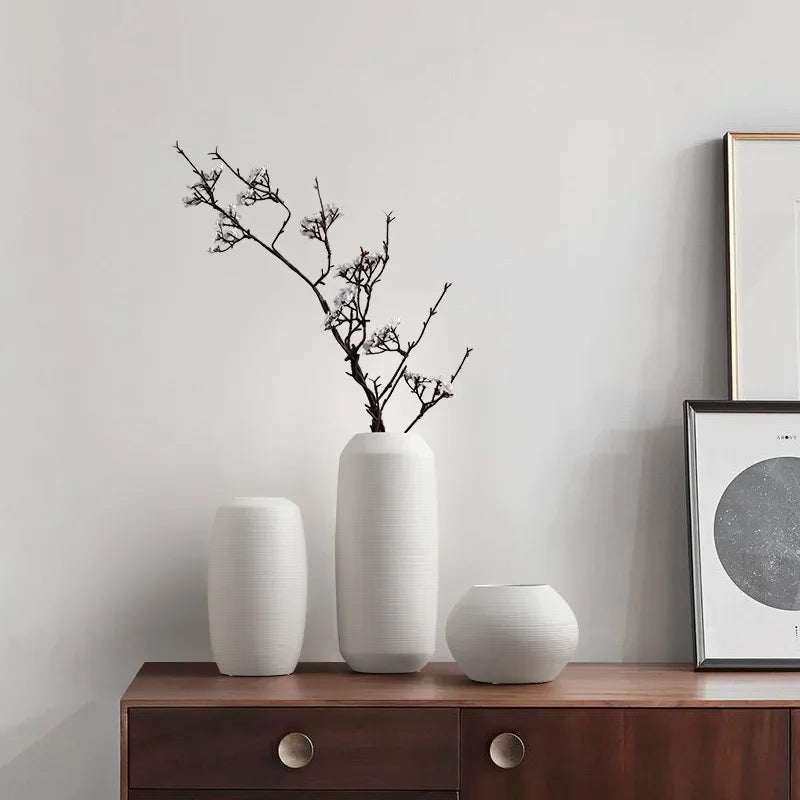 Modern White Brushed Ceramic Vase for Dried Flower