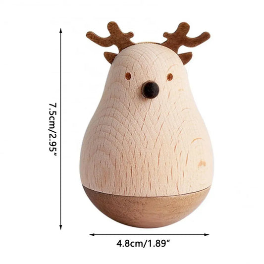 Cute Animal Design Wooden Tumbler Statue Miniature