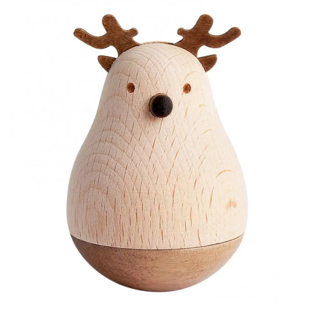 Cute Animal Design Wooden Tumbler Statue Miniature