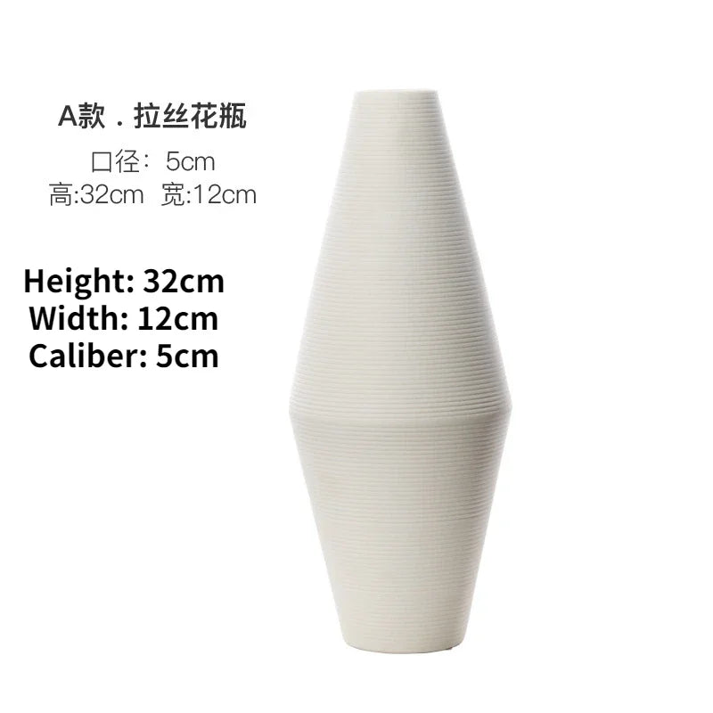 Modern White Brushed Ceramic Vase for Dried Flower