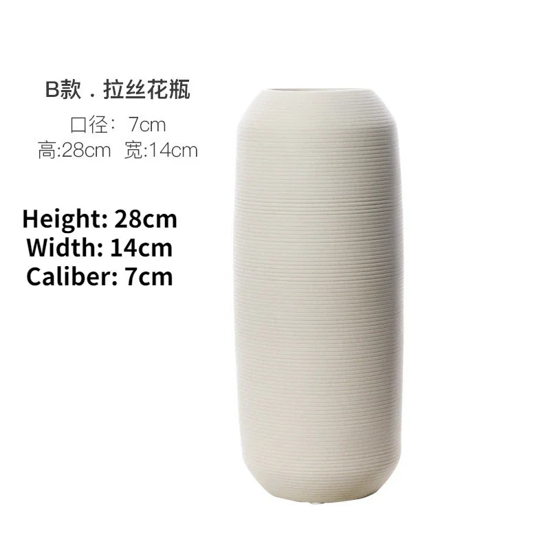 Modern White Brushed Ceramic Vase for Dried Flower