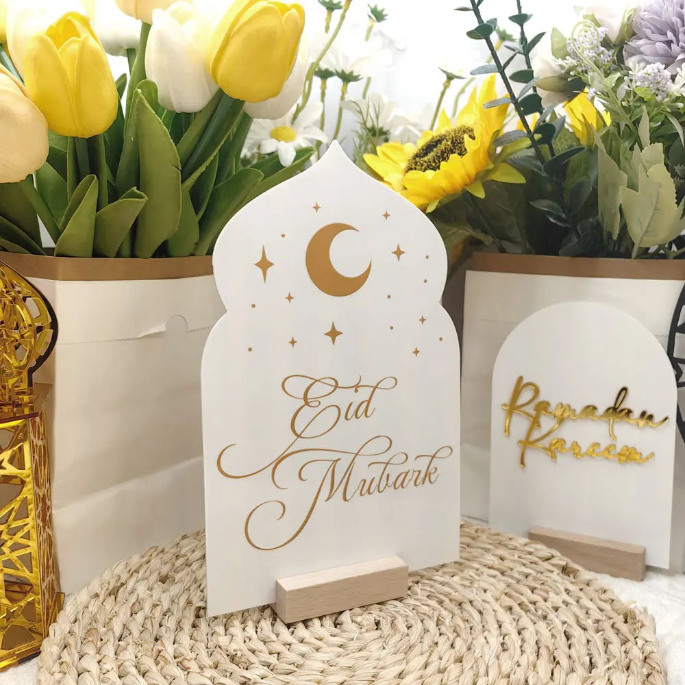 Tabletop Reusable Acrylic Ramadan Calendar Board with Wooden Base