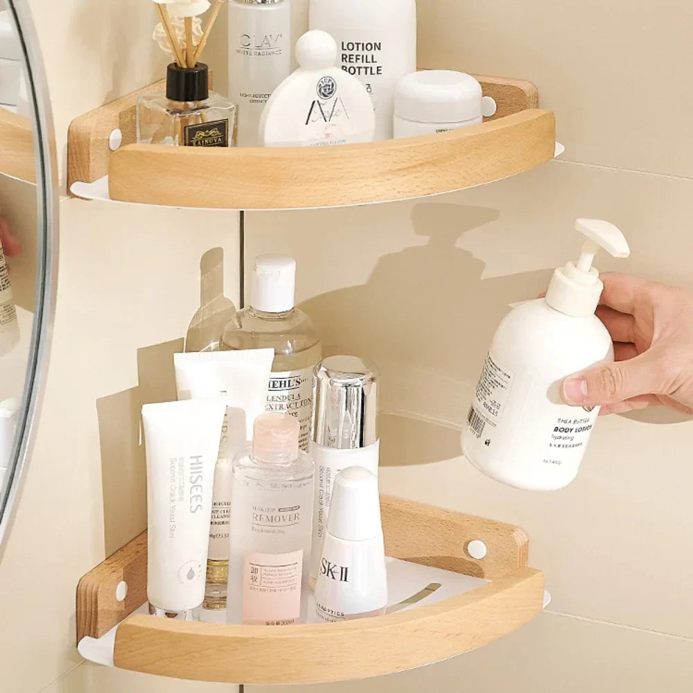 Wooden Shower Corner Storage Shelves
